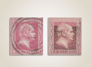 Verfärbungen bei Briefmarken, Bleisulfidschäden Verfärbungen bei Briefmarken - Bleisulfidschäden